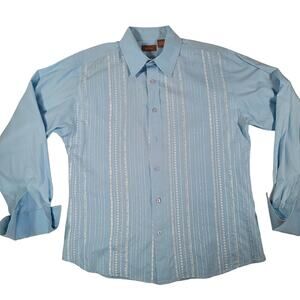 Mazari Men’s Shirt Size Large French Cuff Embroidered Button Up FLAW READ